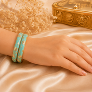 Botanical Charm Enamel Gold Bangles – Nature Motif Bangle Set