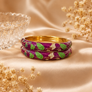 Orchid Garden Enamel Gold Bangles