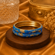 Botanical Charm Enamel Gold Bangles – Nature Motif Bangle Set