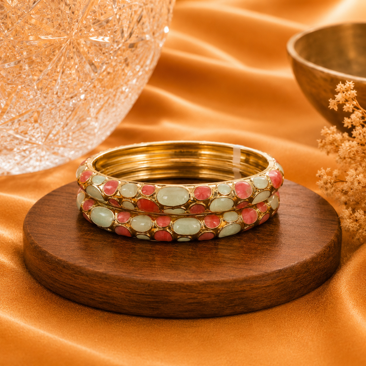 Pebble Mosaic Gold Enamel Bangles