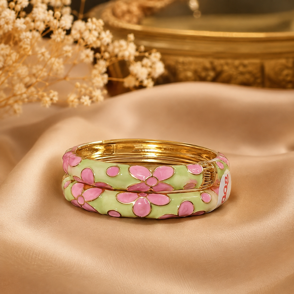 Flora Bloom Enamel Gold Bangles – Floral Statement Bangle Set
