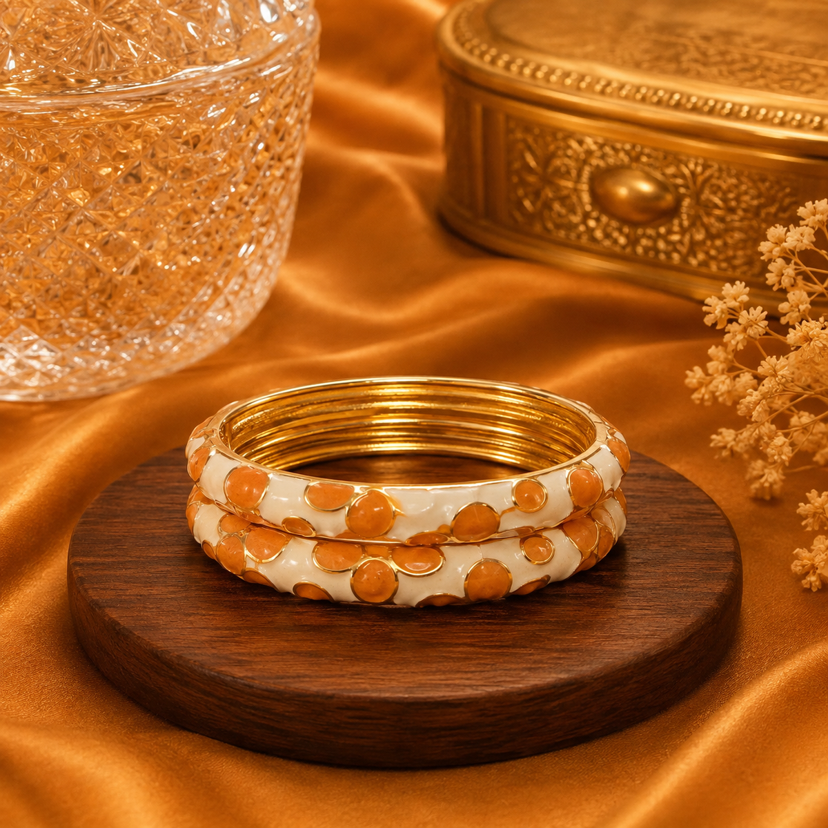 Flora Bloom Enamel Gold Bangles – Floral Statement Bangle Set