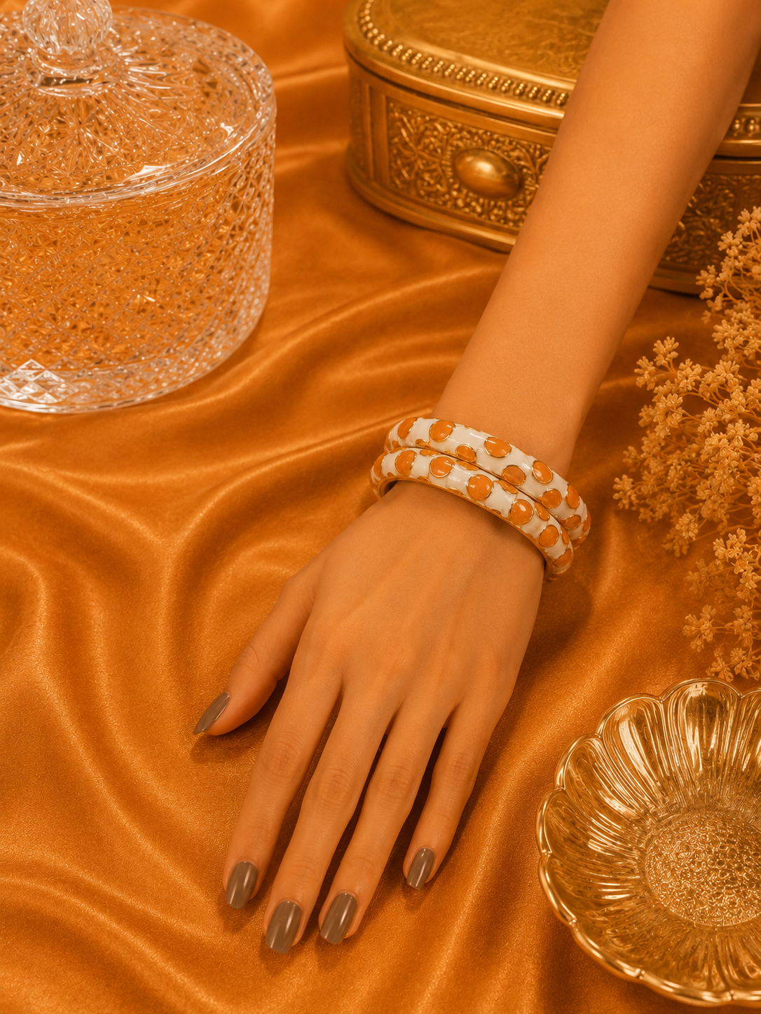 Flora Bloom Enamel Gold Bangles – Floral Statement Bangle Set