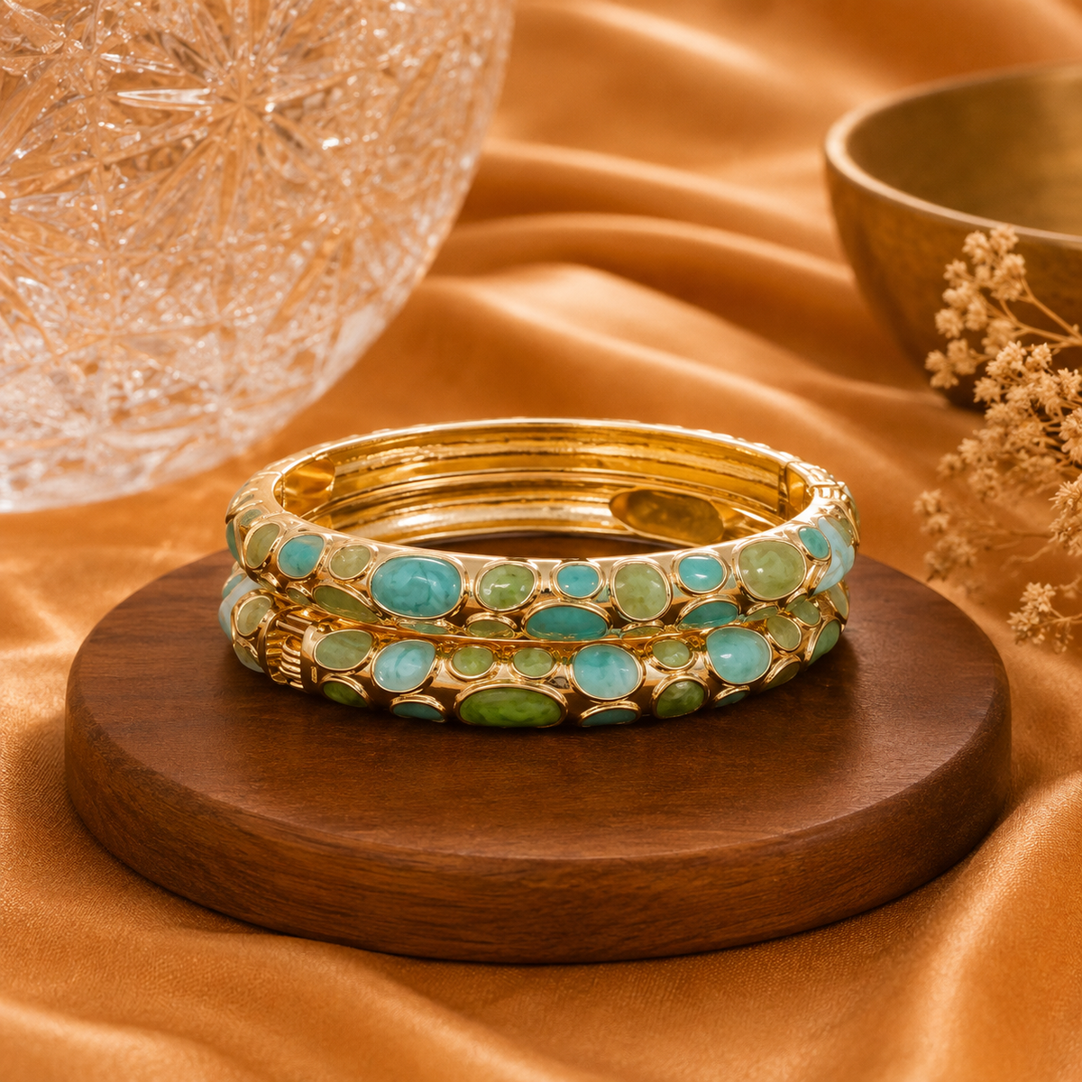 Pebble Mosaic Gold Enamel Bangles