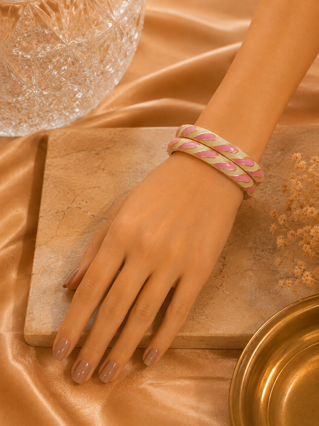 Petal Weave Gold Enamel Bangles – 3 Color Variants