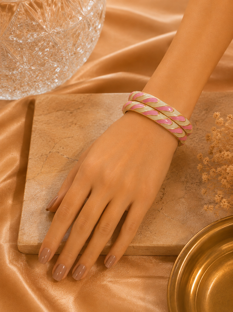 Petal Weave Gold Enamel Bangles – 3 Color Variants