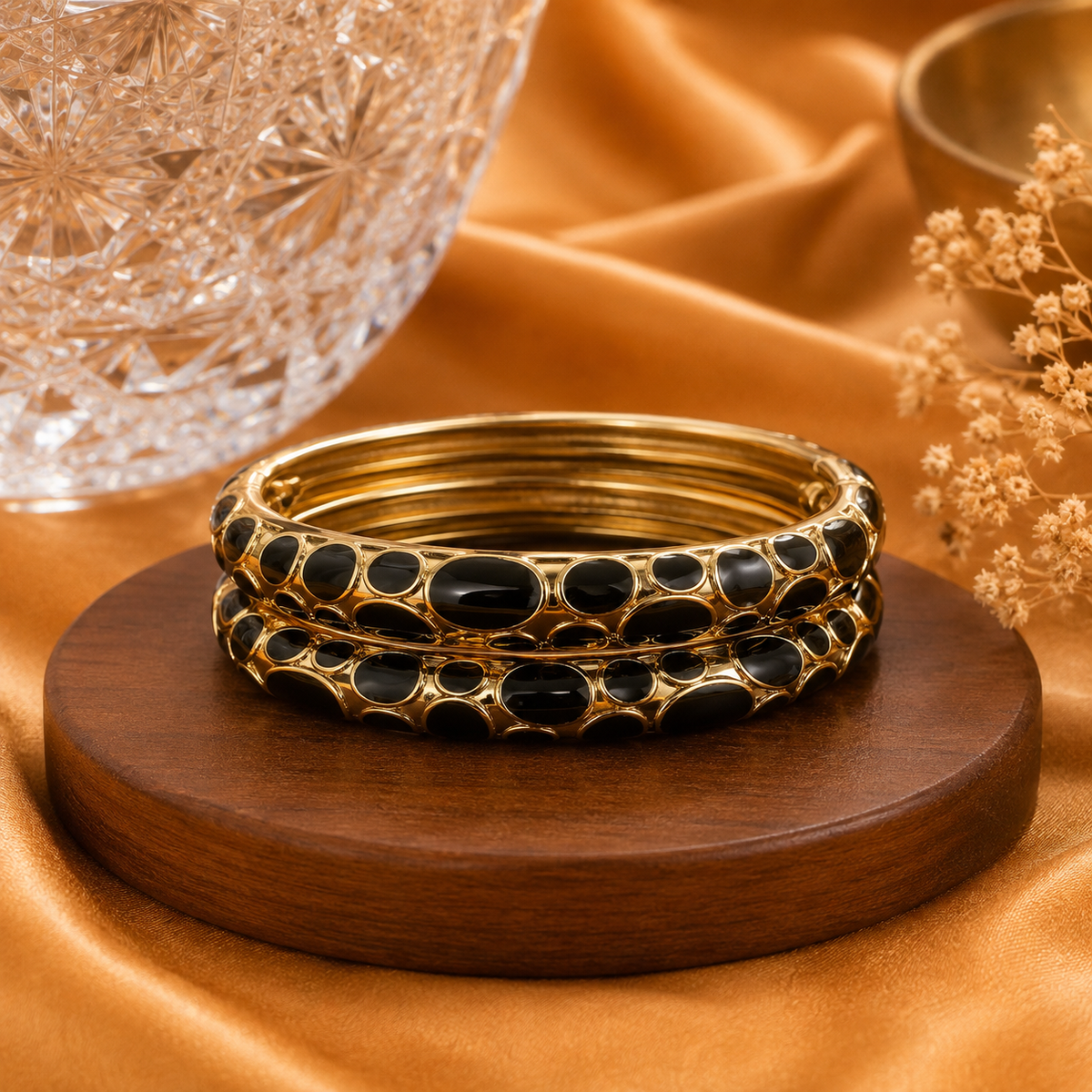 Pebble Mosaic Gold Enamel Bangles