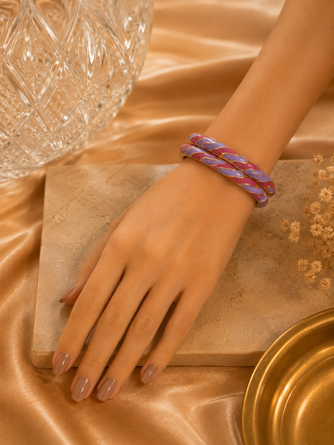 Petal Weave Gold Enamel Bangles – 3 Color Variants