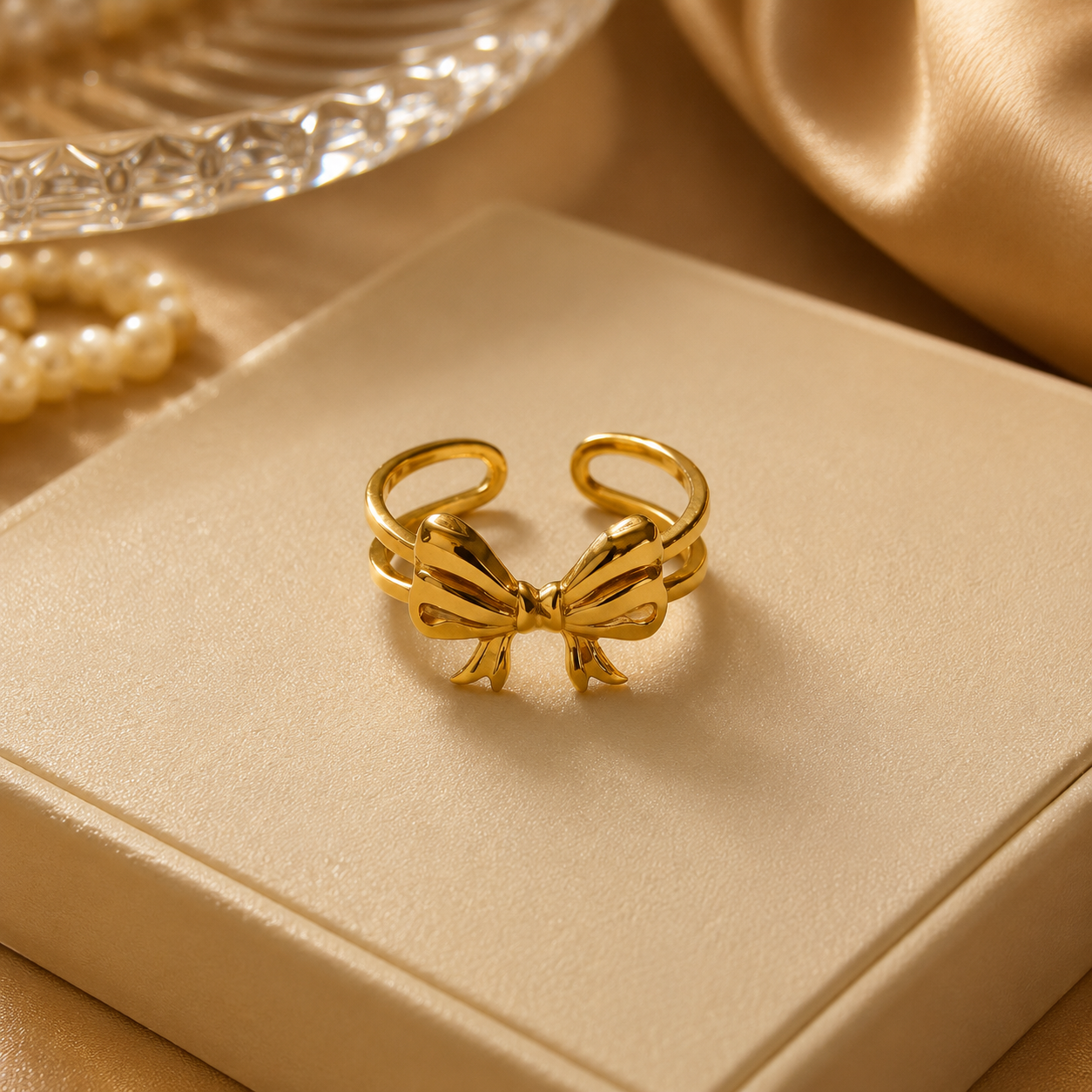 Golden Bow Knot Open Ring for Women