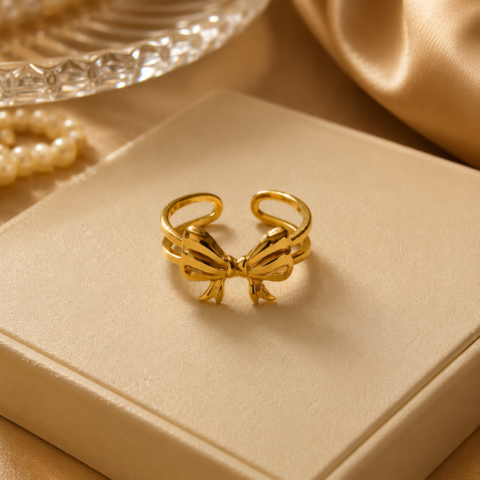 Golden Bow Knot Open Ring for Women