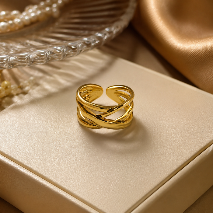 Luxe Intertwined Gold Crossover Statement Ring