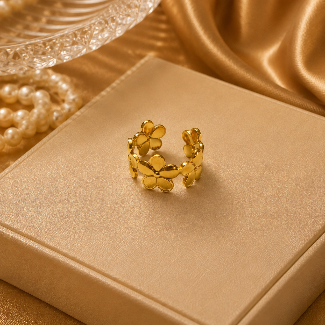 Golden Bloom Floral Statement Ring for Women