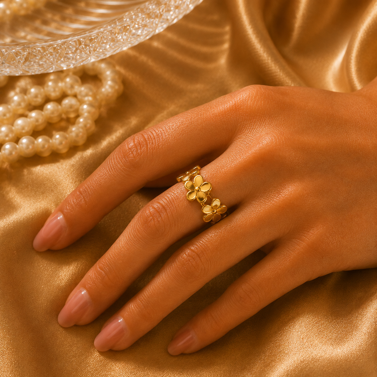 Golden Bloom Floral Statement Ring for Women