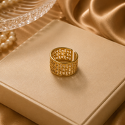 Luxe Golden Circle Cutwork Statement Ring for Women