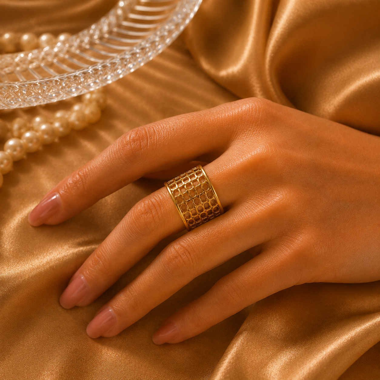 Luxe Golden Circle Cutwork Statement Ring for Women