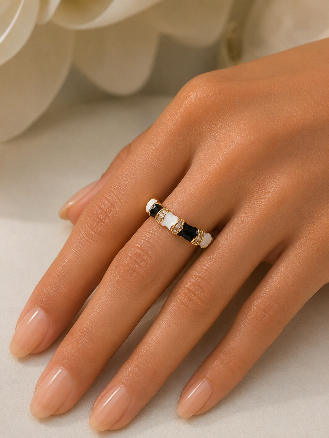 Luxe Enamel & Crystal Gold Statement Ring for Women