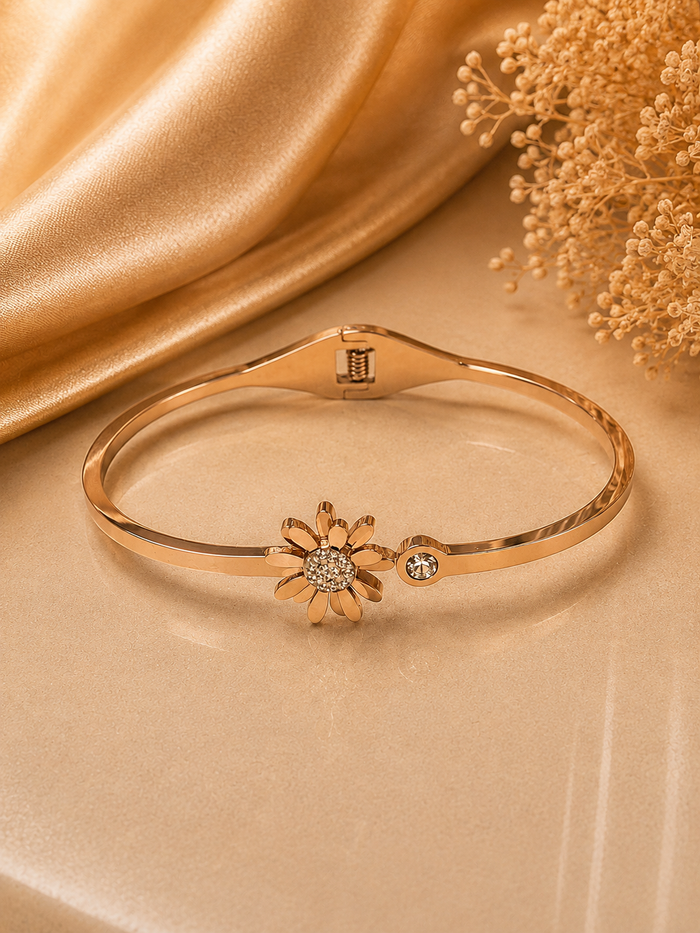 Rose Gold Daisy Crystal Bangle Bracelet