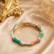 Luxe Bamboo Enamel Gold-Tone Bangle – Statement Hinged Bracelet
