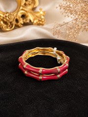 Luxe Bamboo Enamel Gold-Tone Bangle – Statement Hinged Bracelet