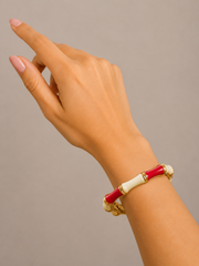 Luxe Bamboo Enamel Gold-Tone Bangle – Statement Hinged Bracelet