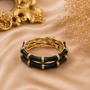 Luxe Bamboo Enamel Gold-Tone Bangle – Statement Hinged Bracelet