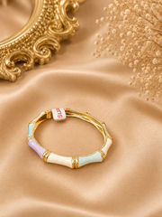 Luxe Bamboo Enamel Gold-Tone Bangle – Statement Hinged Bracelet