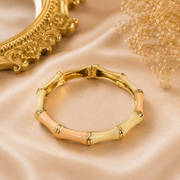 Luxe Bamboo Enamel Gold-Tone Bangle – Statement Hinged Bracelet