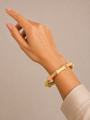 Luxe Bamboo Enamel Gold-Tone Bangle – Statement Hinged Bracelet