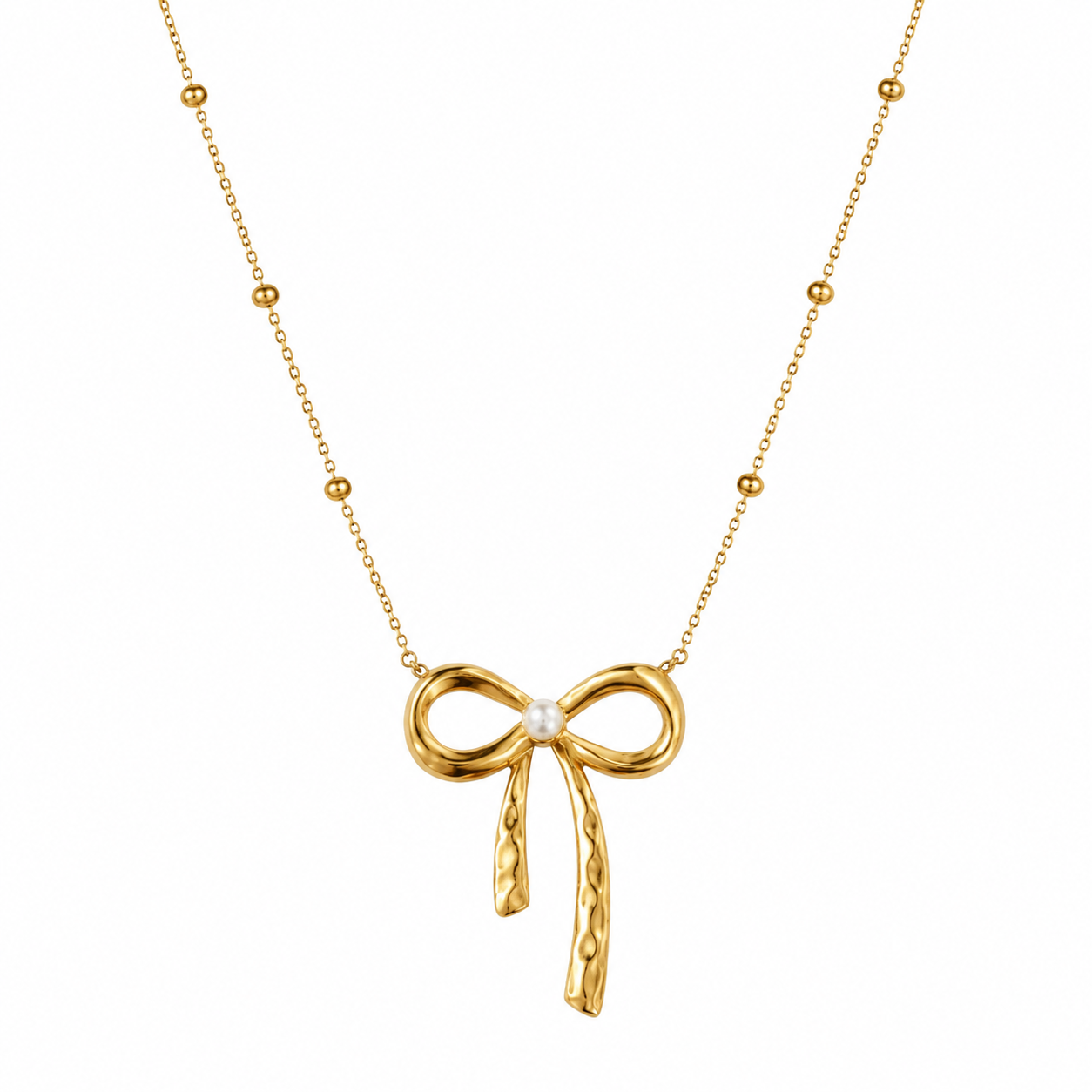 Élise Bow Pearl Necklace – 18K Gold Plated