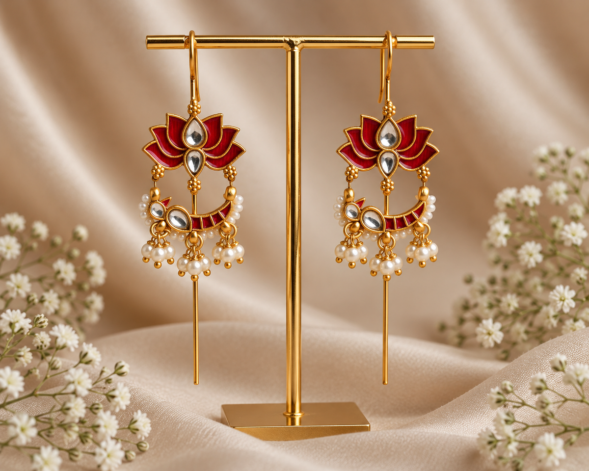 Lotus Kundan Needle Earcuffs