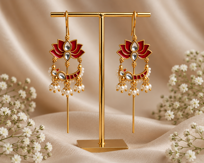 Lotus Kundan Needle Earcuffs