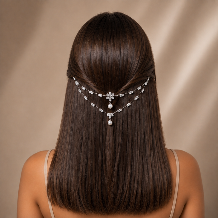 Double V floral pearl AD hairlet ( Golden and Silver)