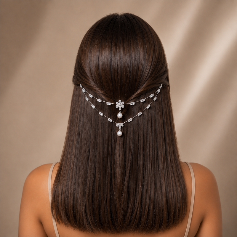 Double V floral pearl AD hairlet ( Golden and Silver)