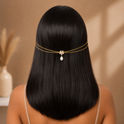Minimal Single AD Flower with hanging Pearl Hairlet (Silver & Golden)