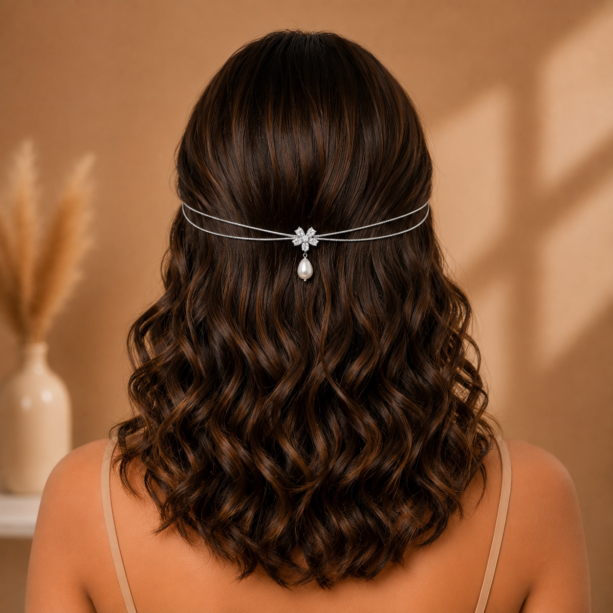 Minimal Single AD Flower with hanging Pearl Hairlet (Silver & Golden)