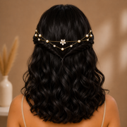 Single flower AD Pearl Hairlet (Golden and silver)