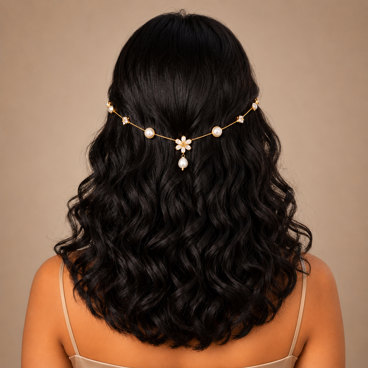 Single Flower with Hanging Pearl Hairlet(Golden)