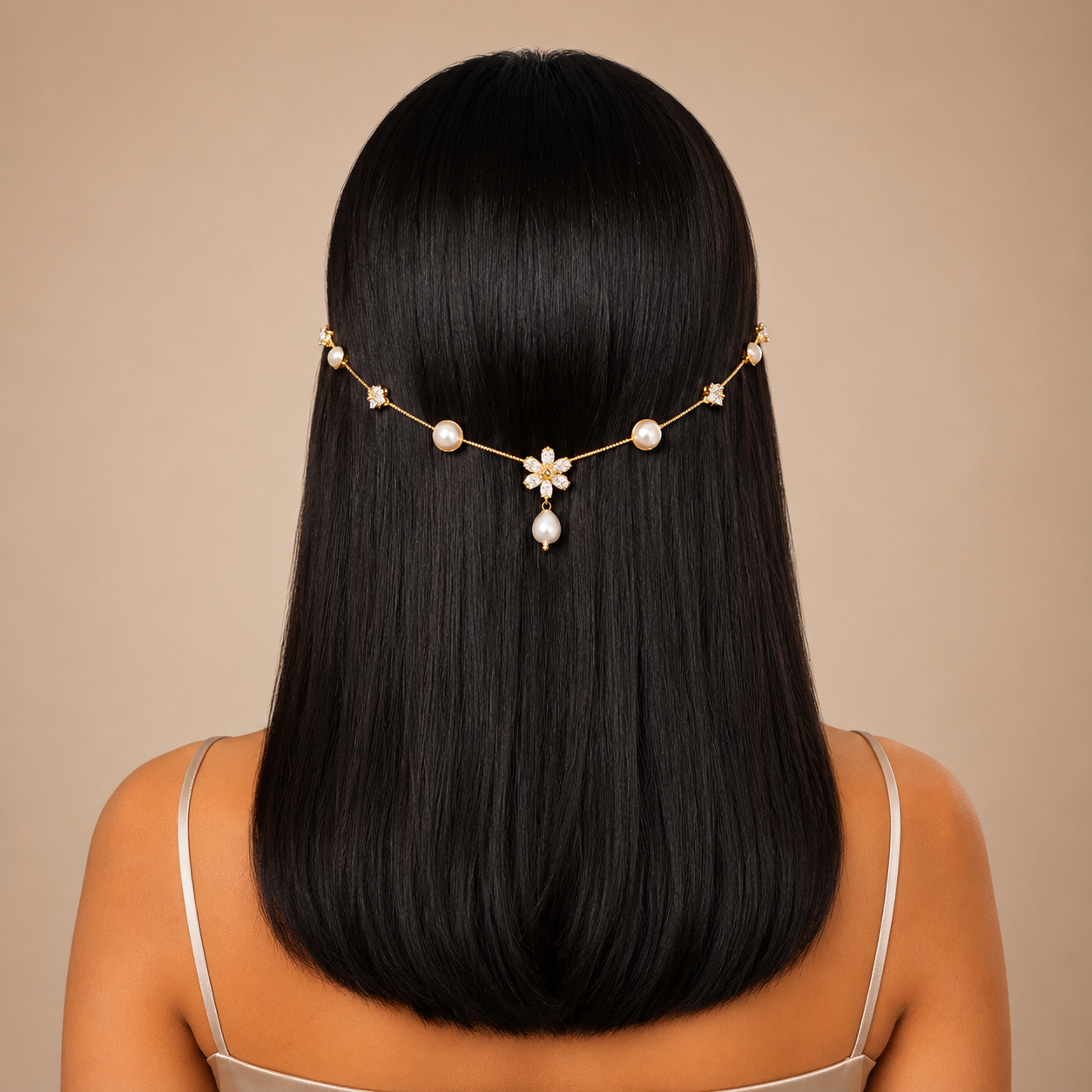 Single Flower with Hanging Pearl Hairlet(Golden)