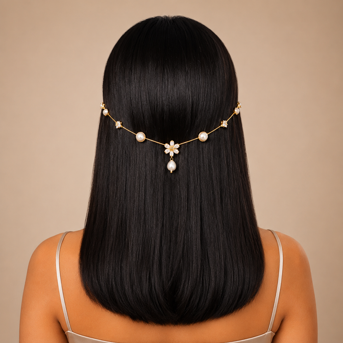 Single Flower with Hanging Pearl Hairlet(Golden)