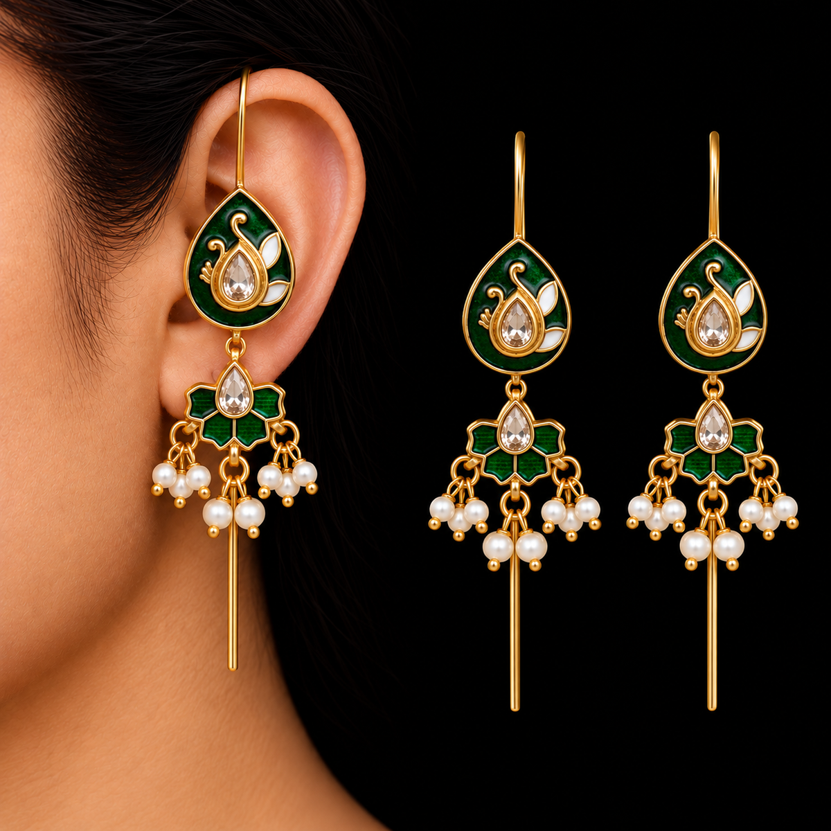 Mayuri Meenakari Needle Earrings