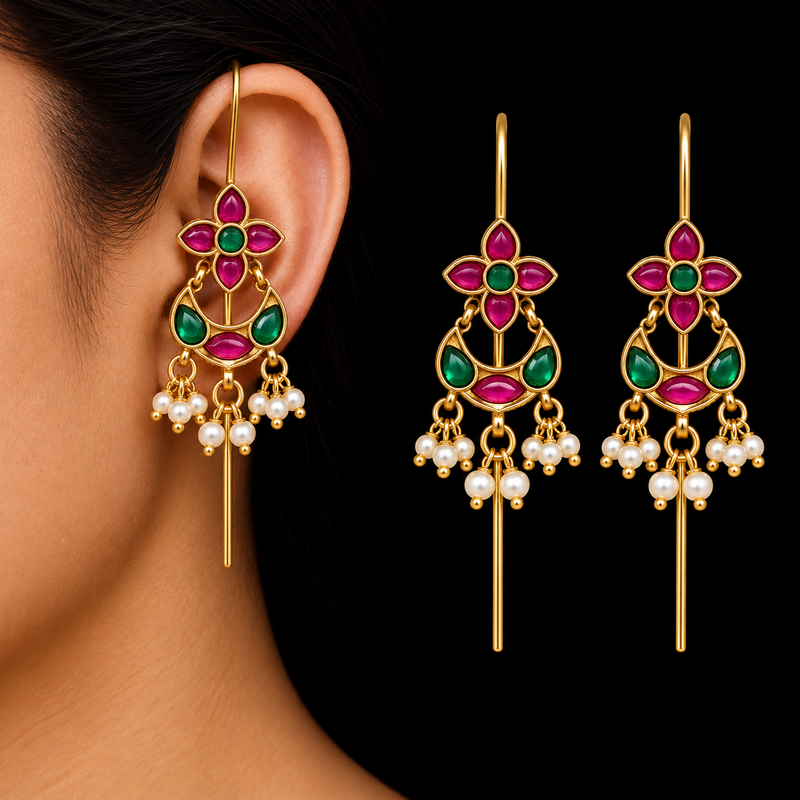 Meher Meenakari-Kundan Needle Earcuffs