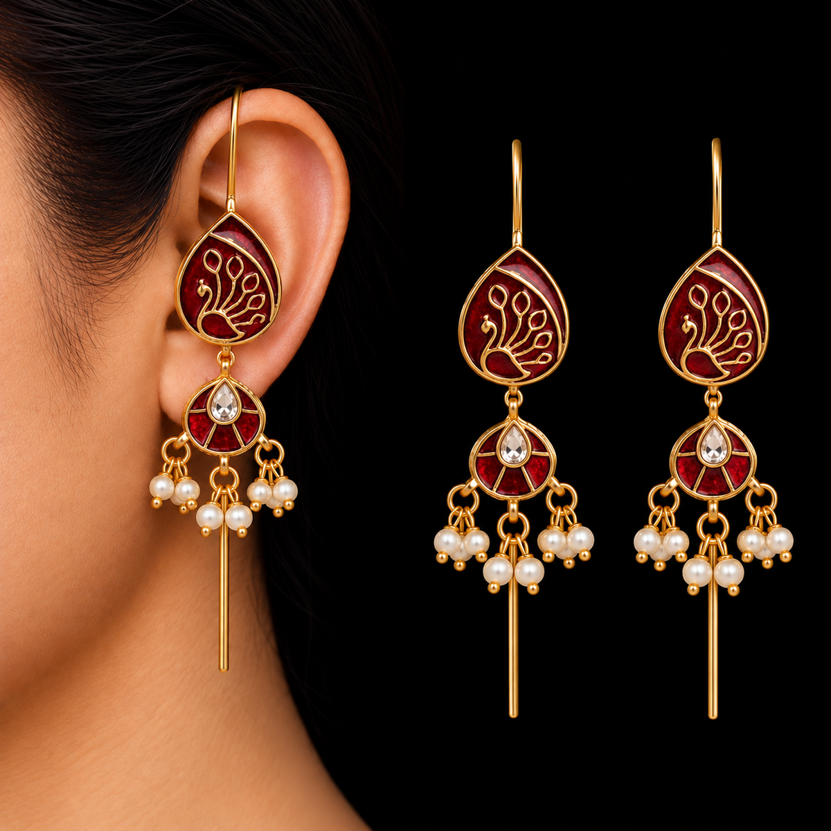 Morni Meenakari Needle Earcuffs