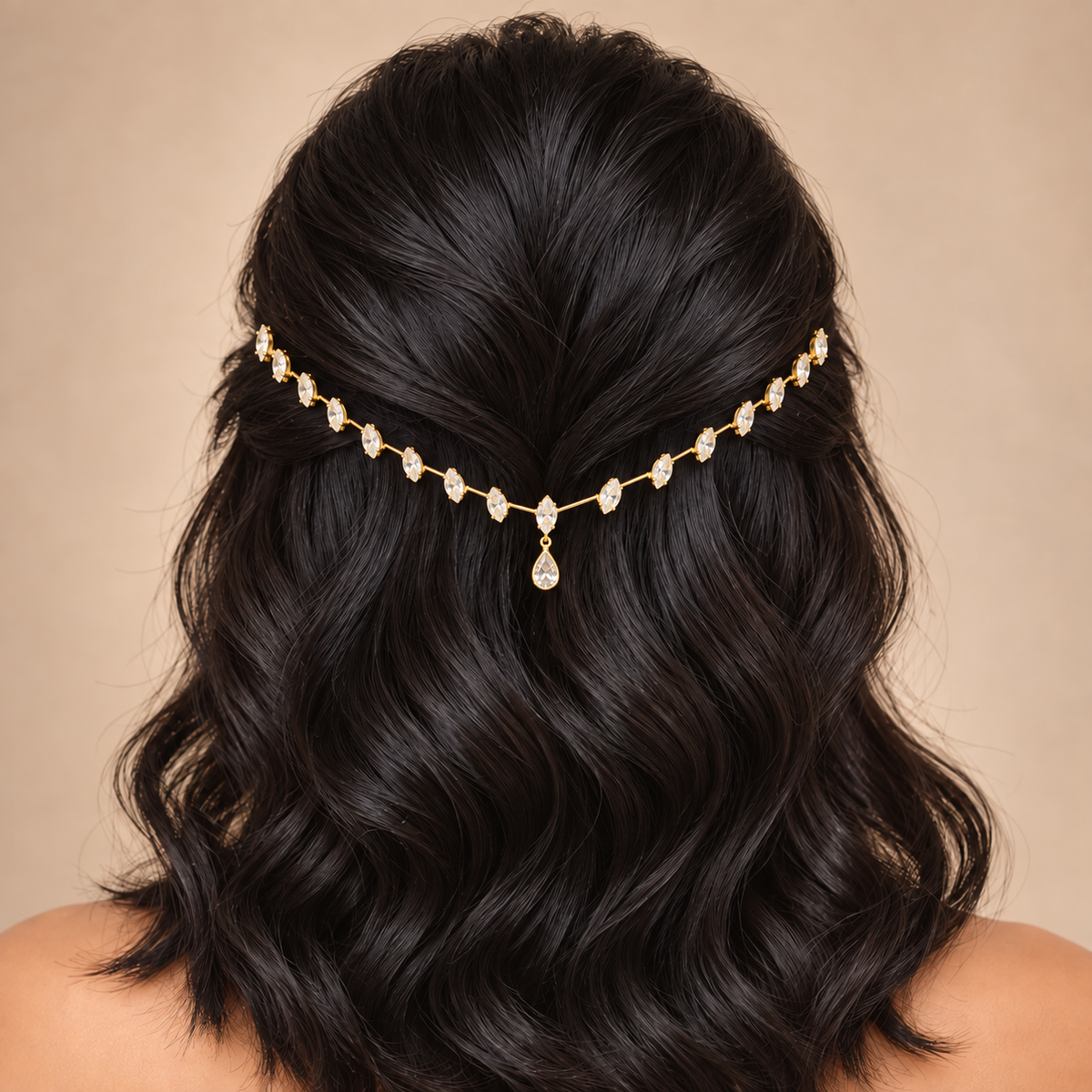 Marquise Crystal Hair Vine with Teardrop – Gold Tone