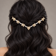 Festive Golden Pearl & Crystal Flower Hairlet