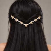 Festive Golden Pearl & Crystal Flower Hairlet