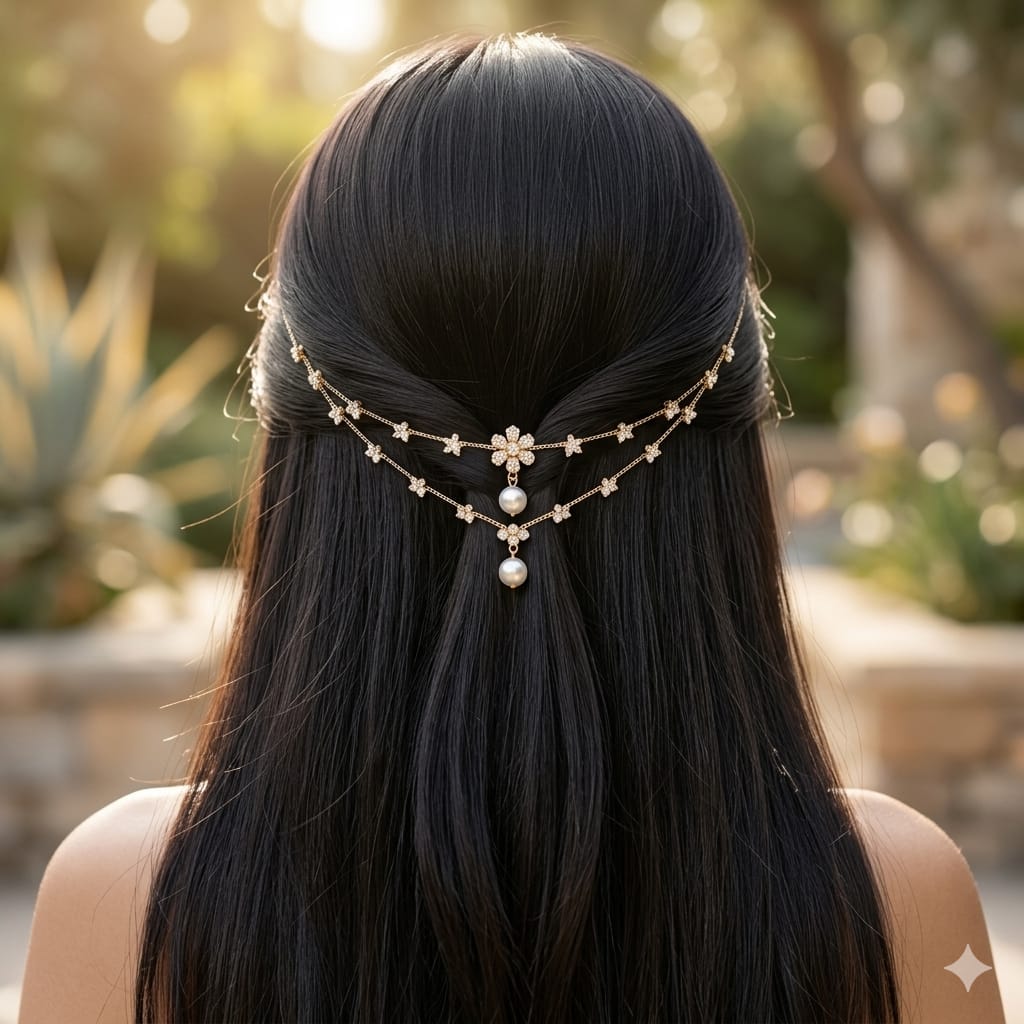 Double V floral pearl AD hairlet
