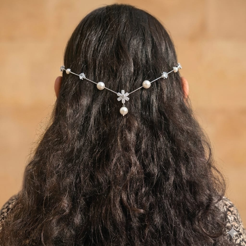 Single Flower with hanging pearl (Golden)
