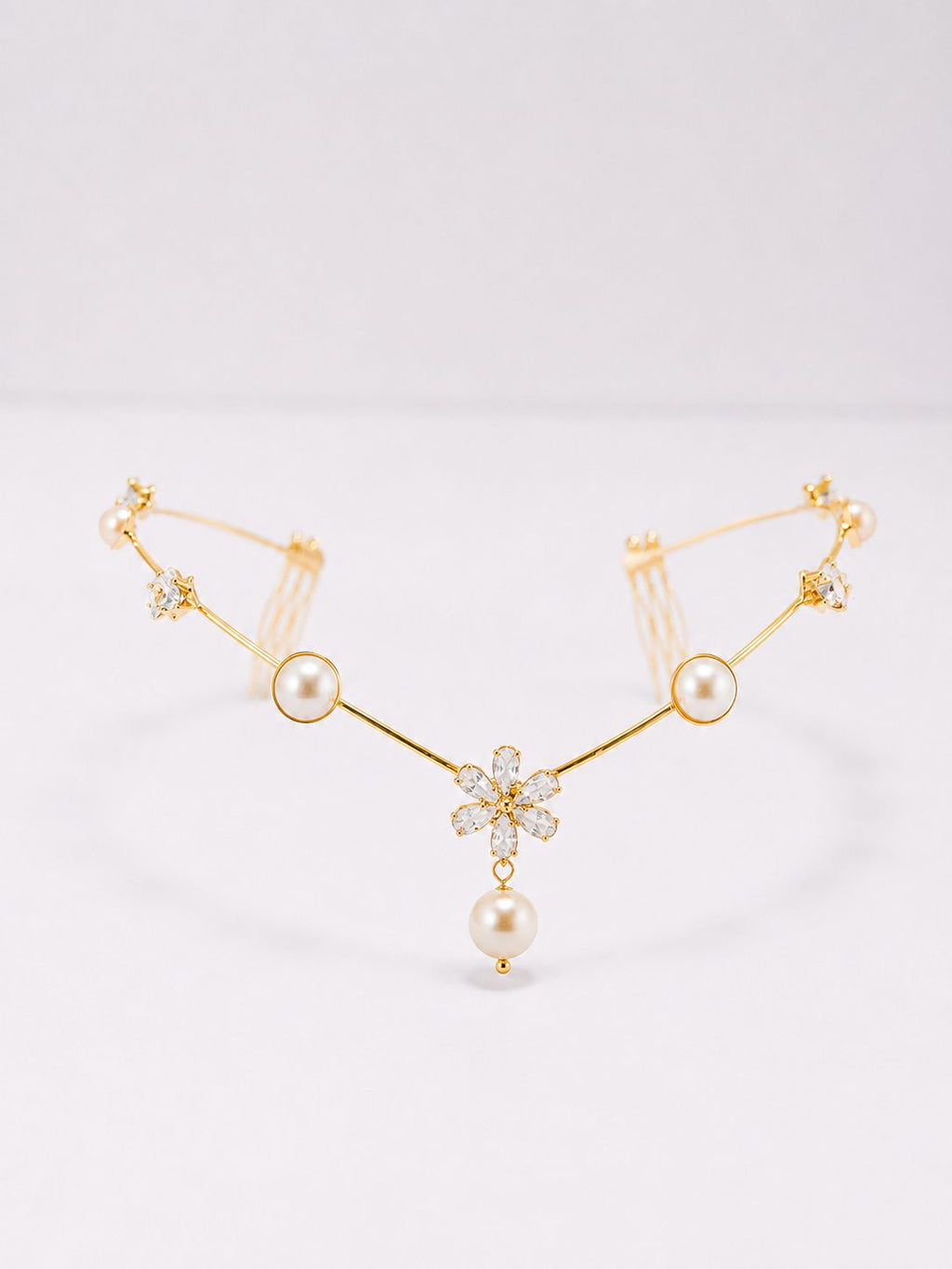 Single Flower with hanging pearl (Golden)