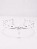 Minimal Single AD Flower with hanging Pearl Hairlet (Silver)