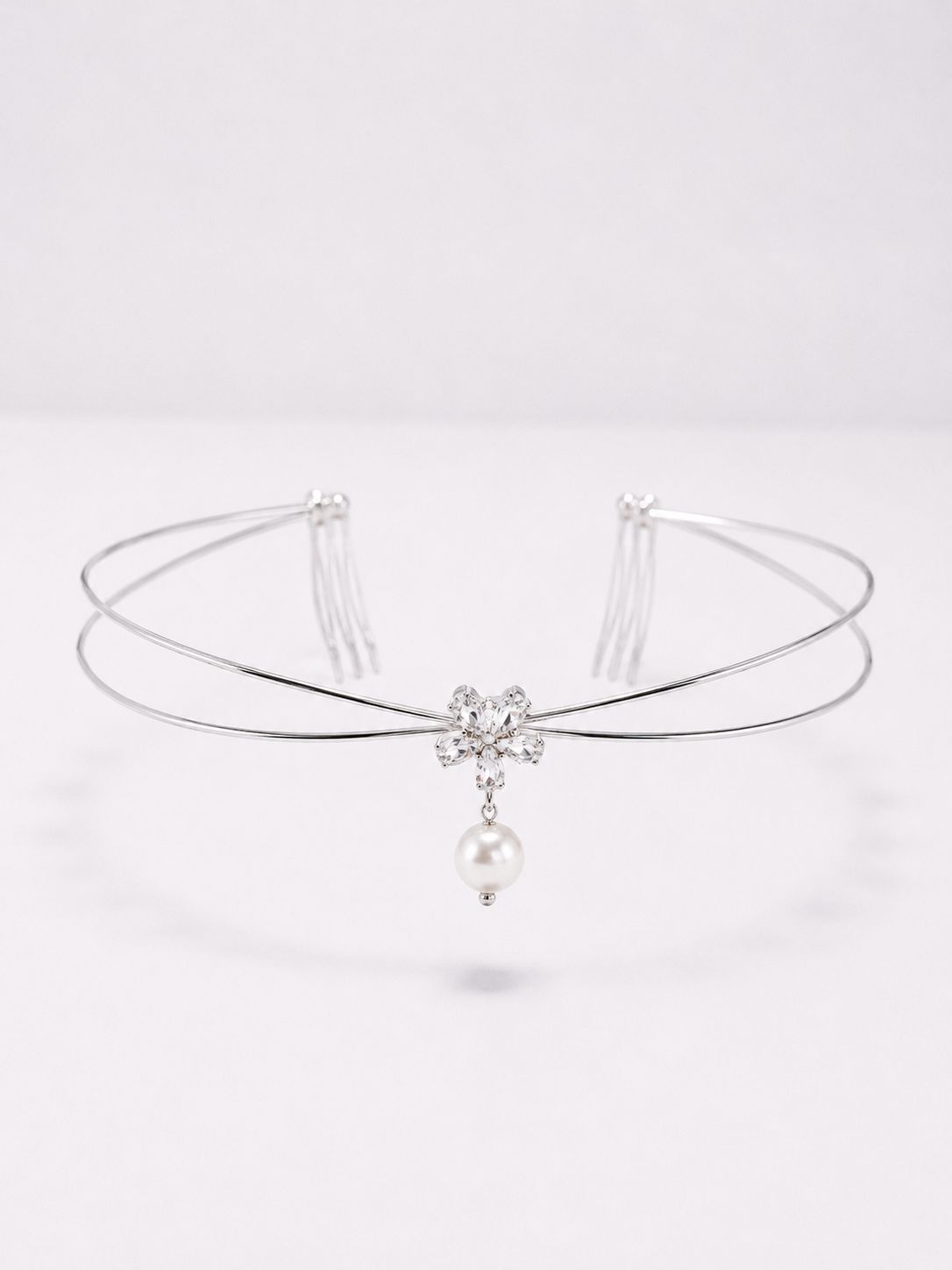 Minimal Single AD Flower with hanging Pearl Hairlet (Silver & Golden)